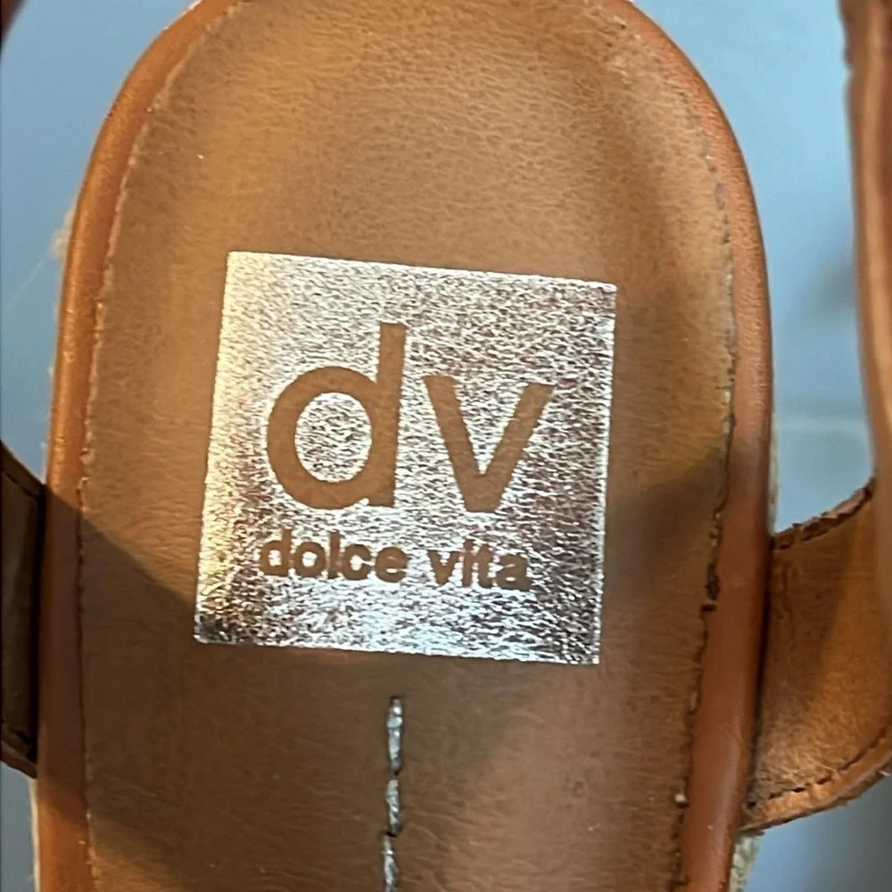 Dolce Vita Espadrille Wedge Heels, faux suede, orange and brown, women’s size 8